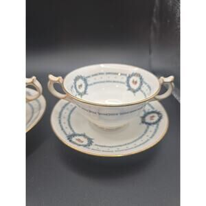 Tiffany & Co JC & Sons Navy Floral Flowers Tea Cup & Saucer England Numbered Set